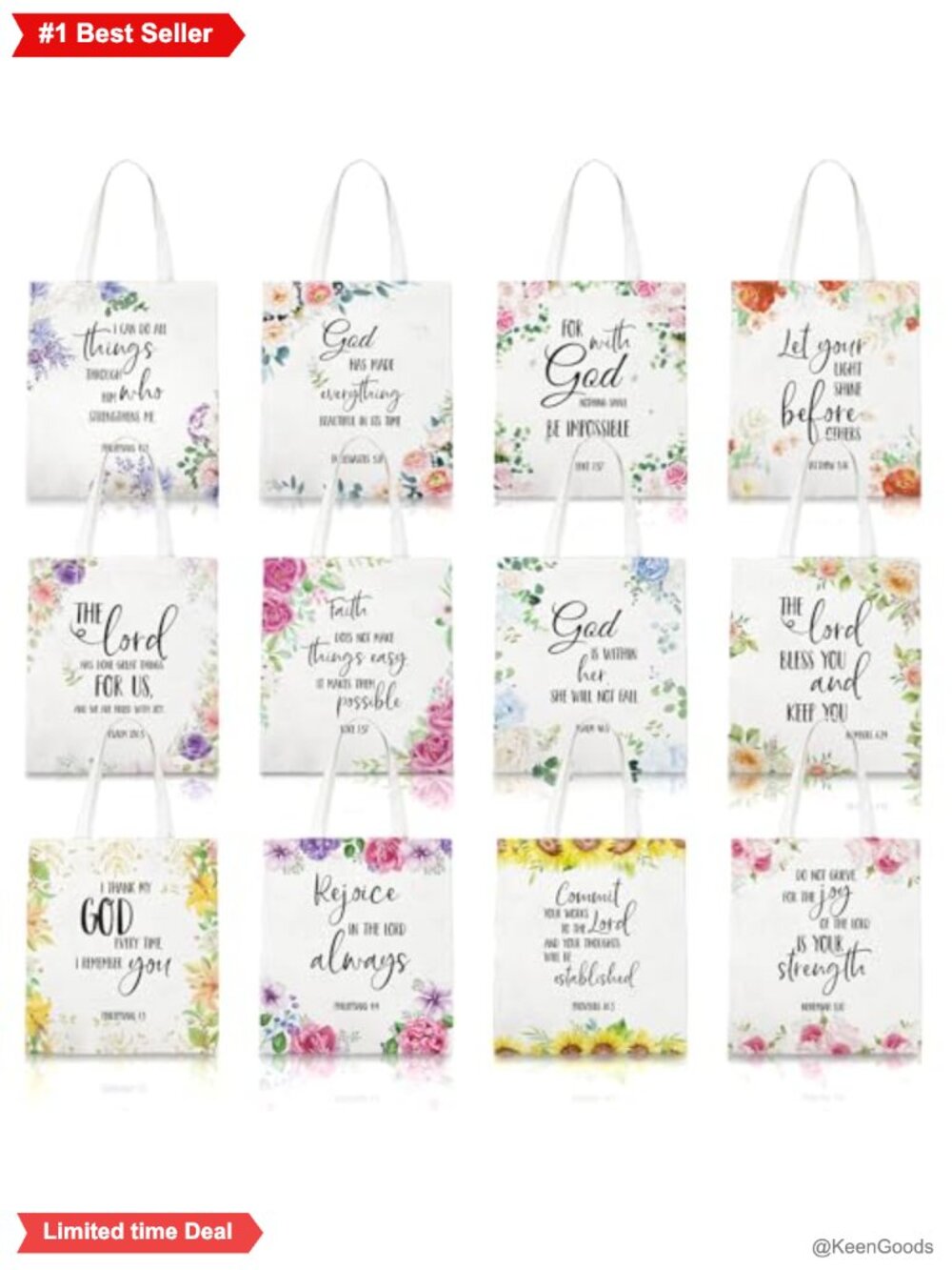 12 Canvas Bible Tote Bags for Women Christian Tote Bag Inspirational Floral